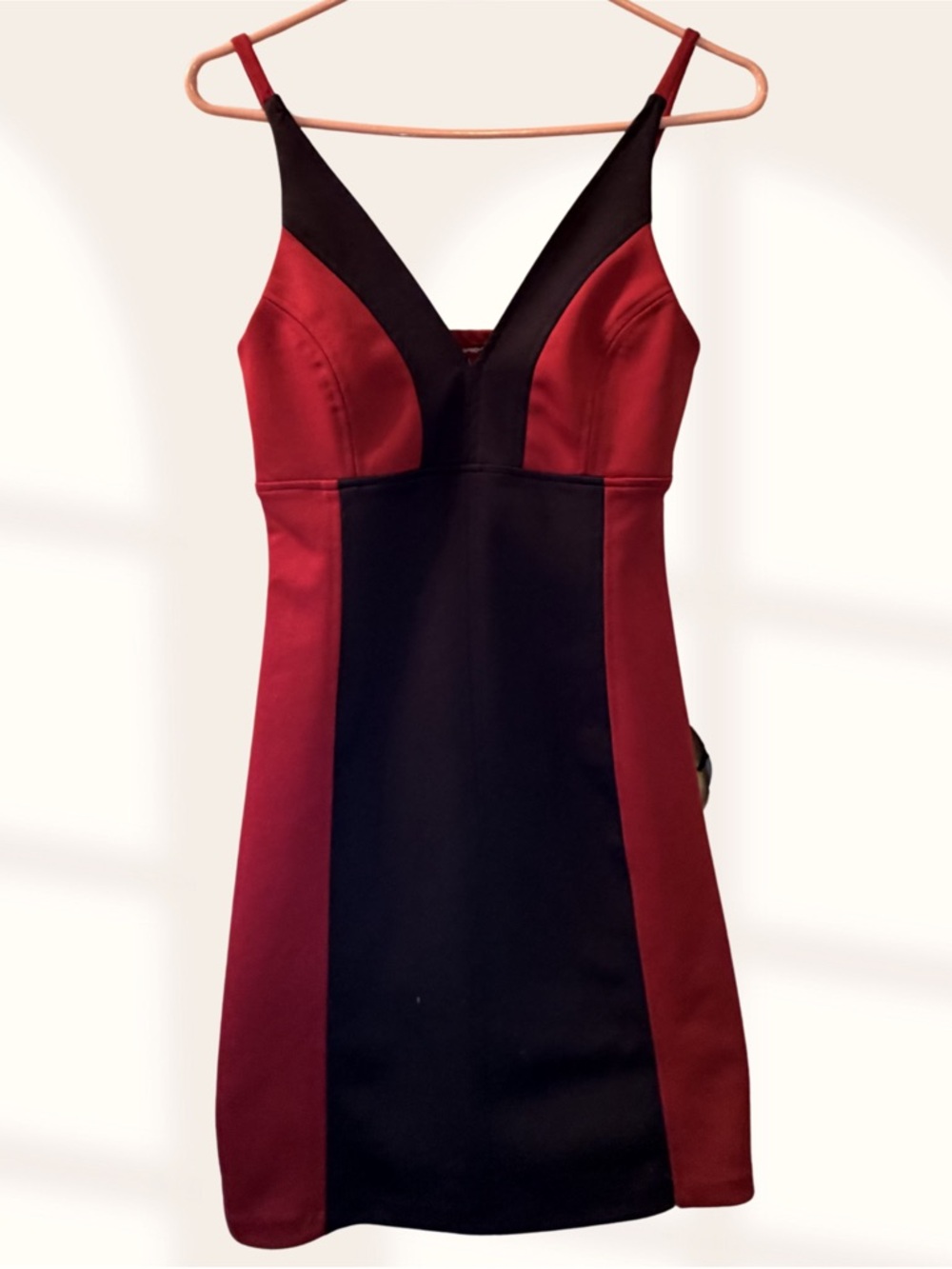 V-Neck Red and Black Panel Mini Dress